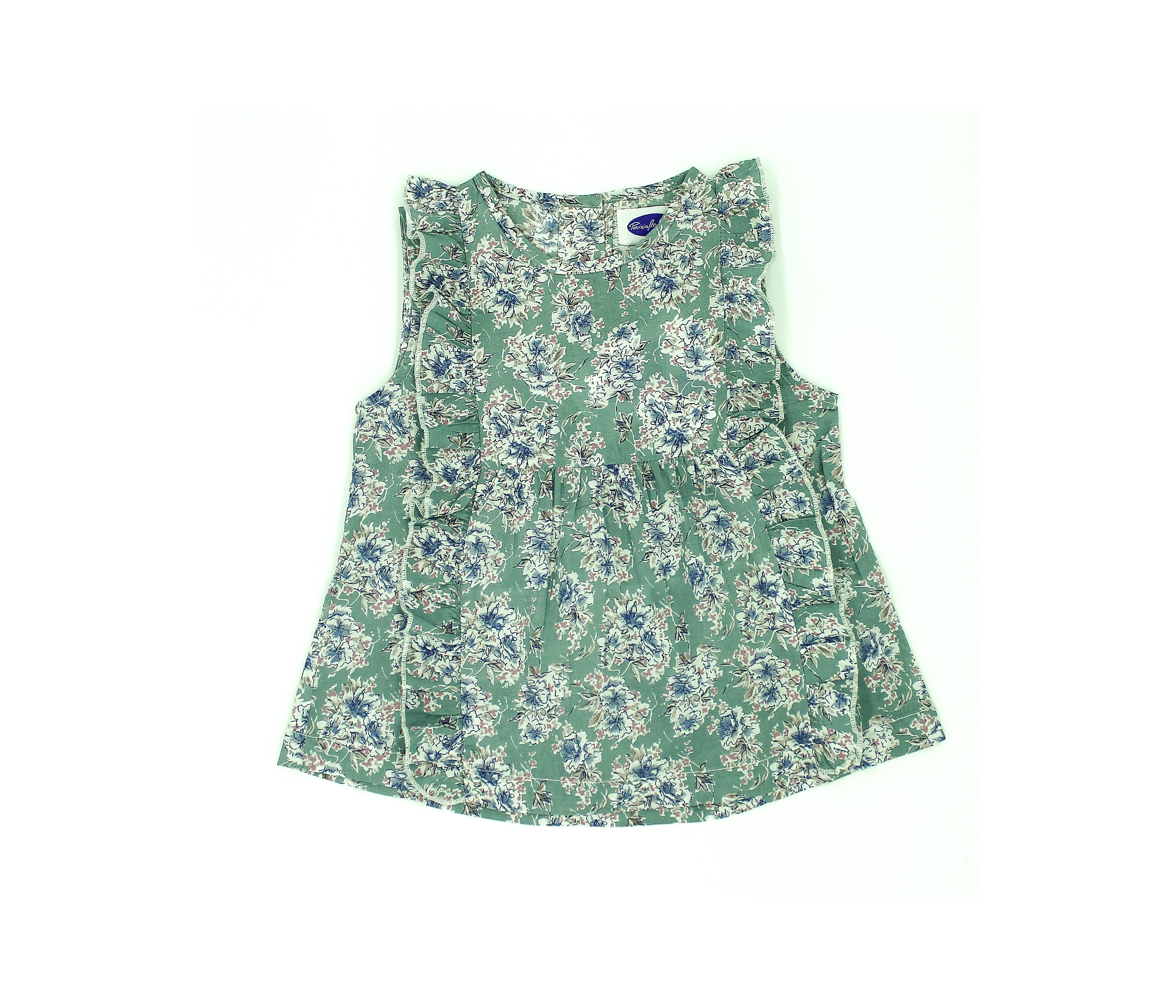 BLUSA NIÑA SIN MANGA VOLANTES BOUQUET ROSA / AZUL / VERDE