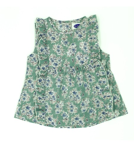 BLUSA NIÑA SIN MANGA VOLANTES BOUQUET ROSA / AZUL / VERDE
