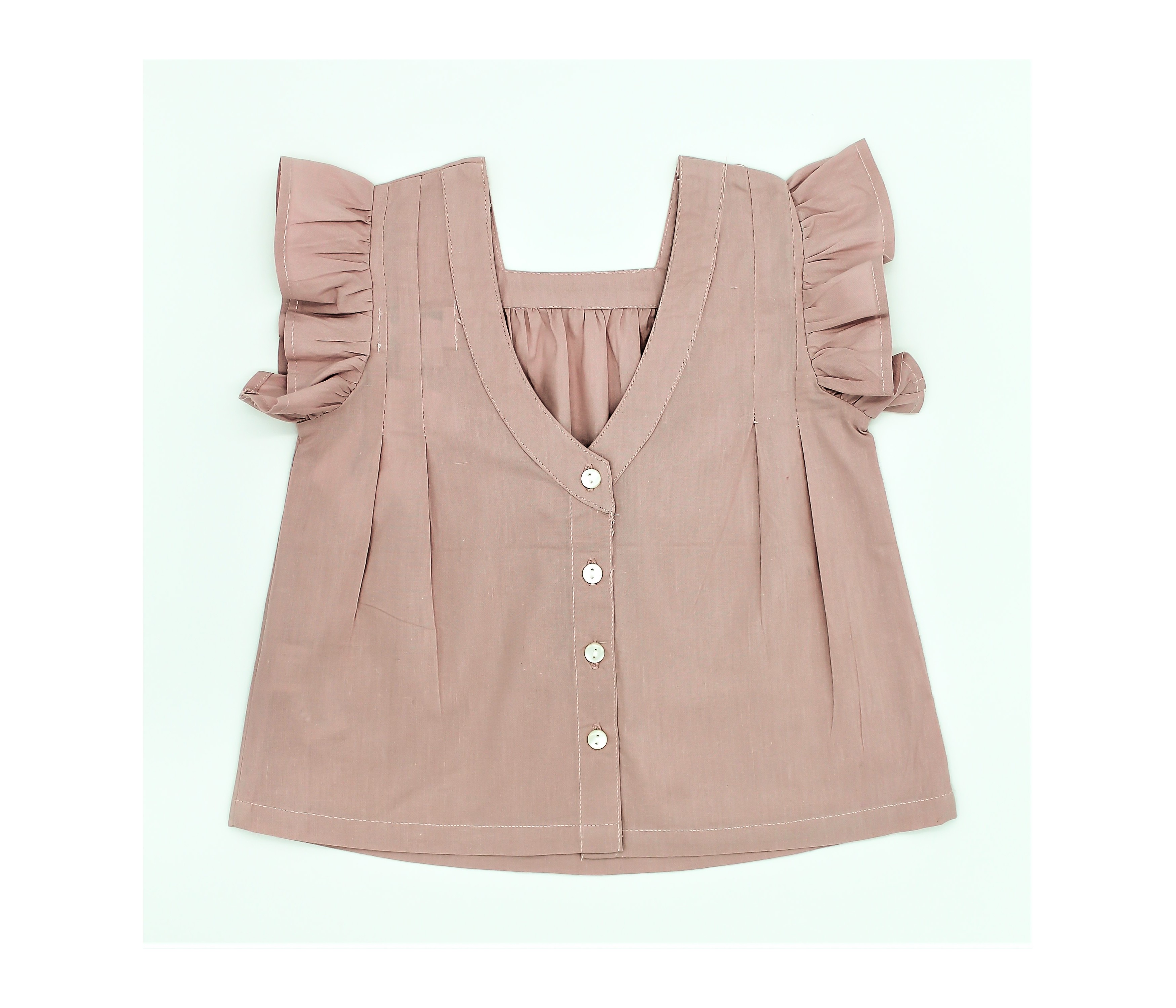 BLUSA NIÑA VOLANTES SIN MANGA POPELIN ROSA