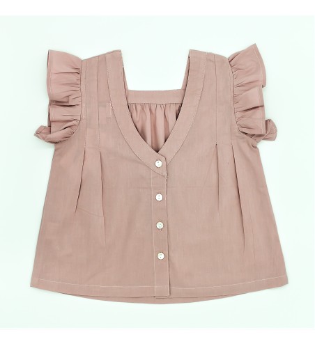 BLUSA NIÑA VOLANTES SIN MANGA POPELIN ROSA