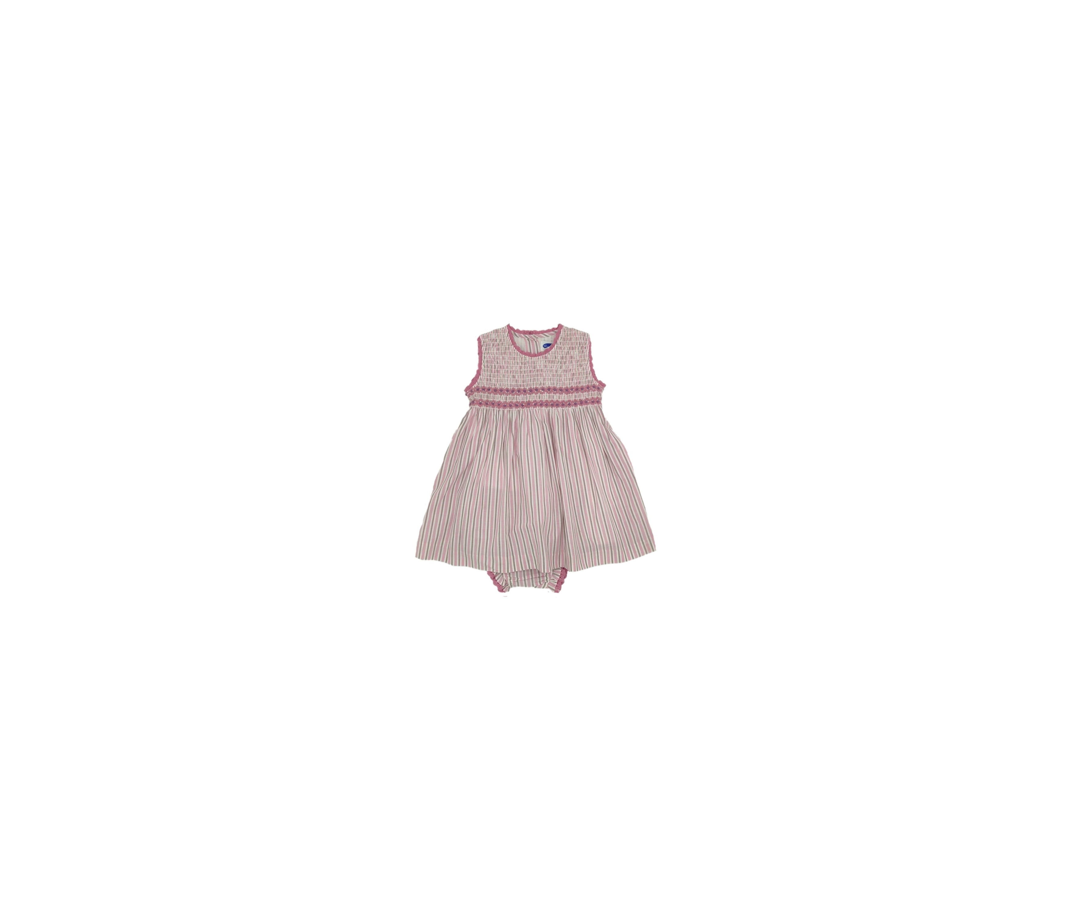 VESTIDO NIÑA SIN MANGA BORDADO RAYAS ROSA / TOPO