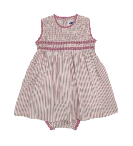 VESTIDO NIÑA SIN MANGA BORDADO RAYAS ROSA / TOPO