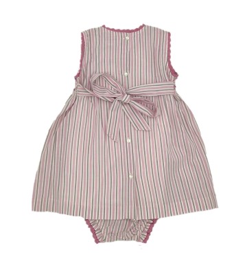 VESTIDO NIÑA SIN MANGA BORDADO RAYAS ROSA / TOPO