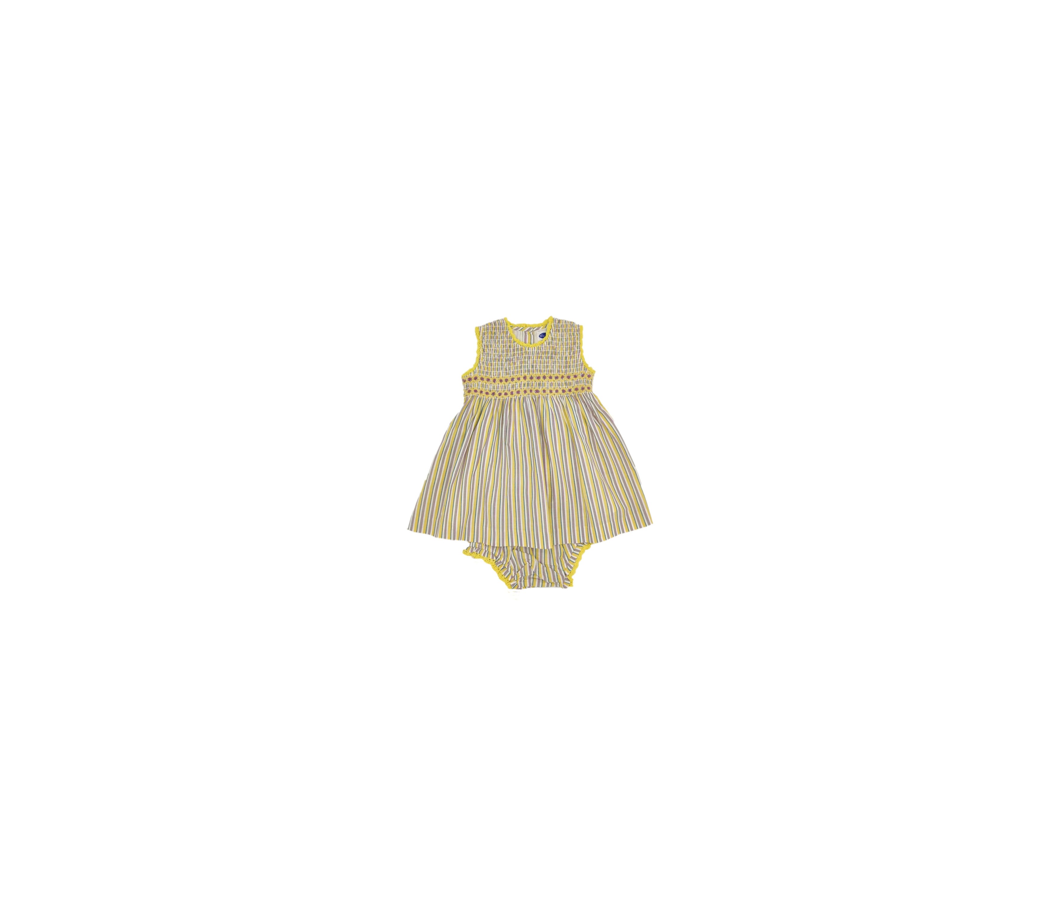 VESTIDO NIÑA SIN MANGA RAYAS AMARILLO/TOPO