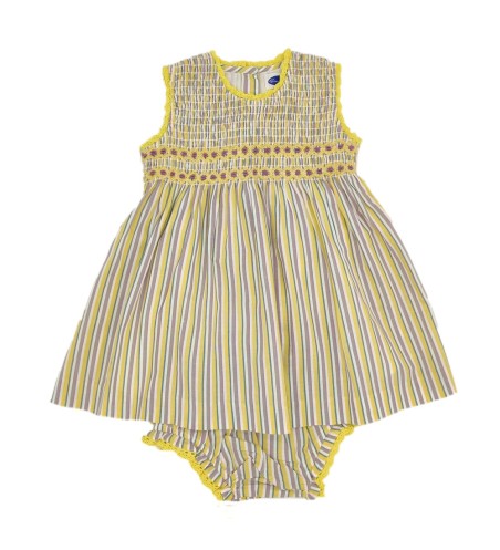 VESTIDO NIÑA SIN MANGA RAYAS AMARILLO/TOPO