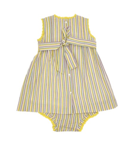 VESTIDO NIÑA SIN MANGA RAYAS AMARILLO/TOPO