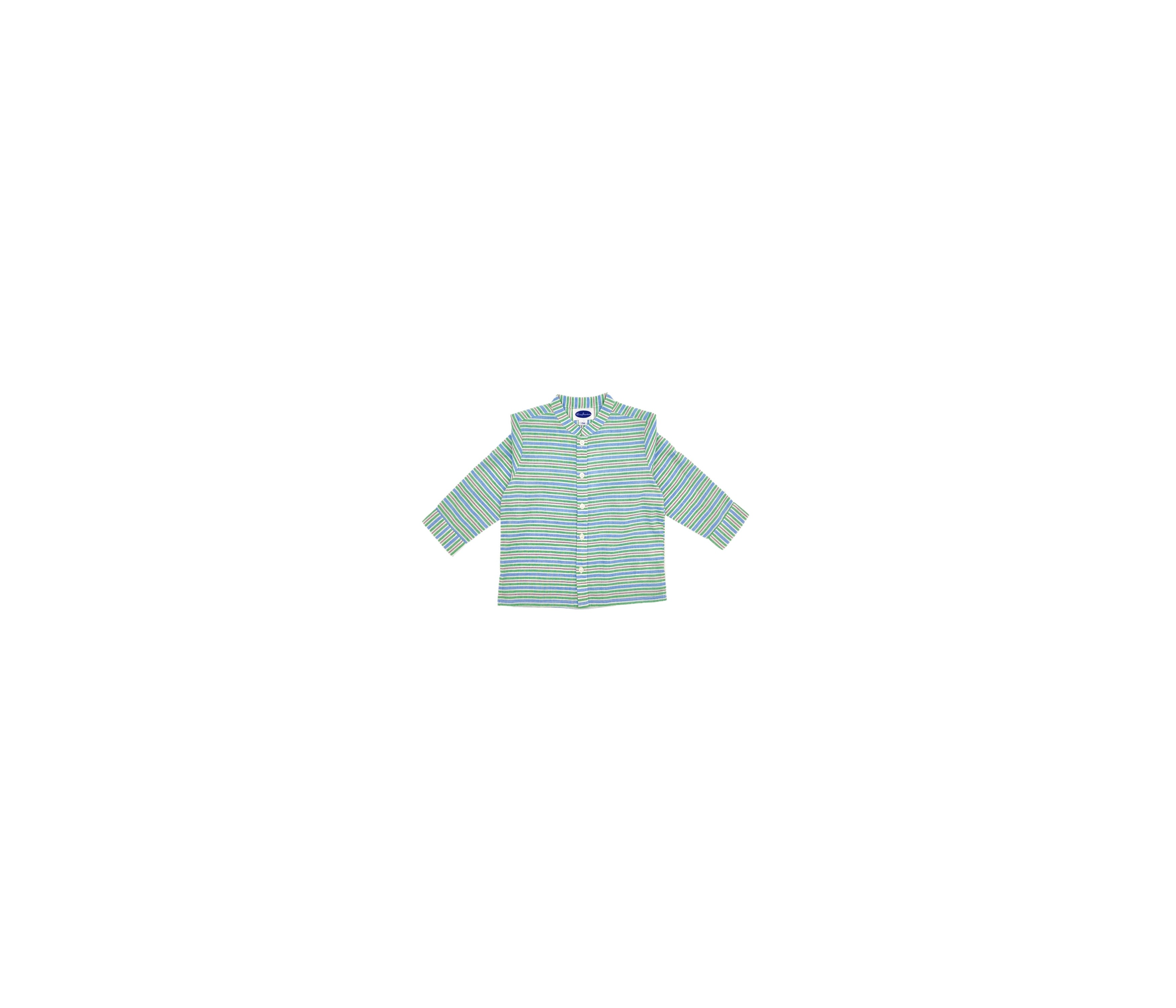 CAMISA NIÑO CUELLO MAO RAYA HORIZONTAL VERDE/CELESTE 