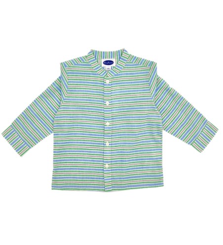 CAMISA NIÑO CUELLO MAO RAYA HORIZONTAL VERDE/CELESTE 