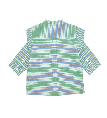 CAMISA NIÑO CUELLO MAO RAYA HORIZONTAL VERDE/CELESTE 