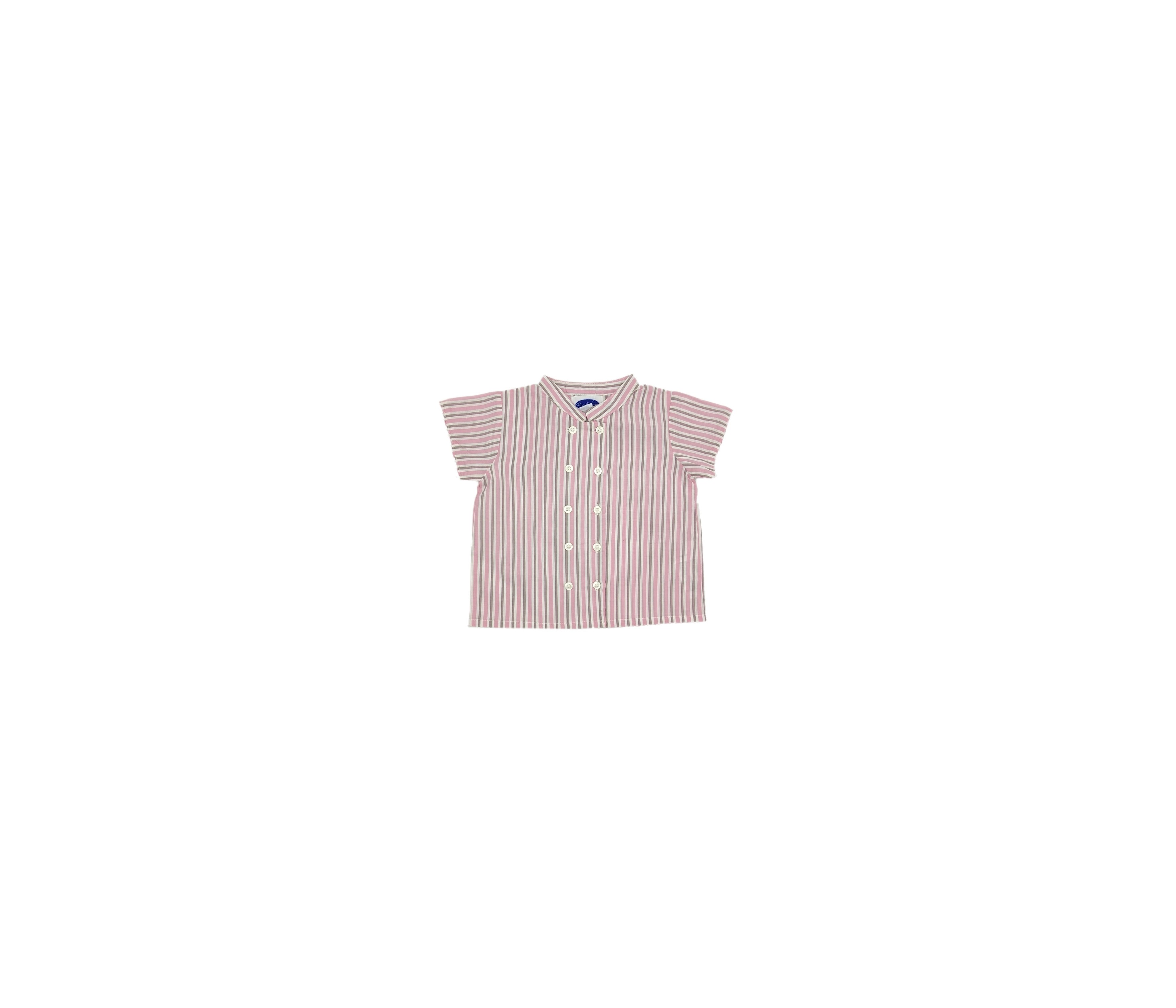 CAMISA BEBÉ CRUZADA RAYAS ROSA / TOPO