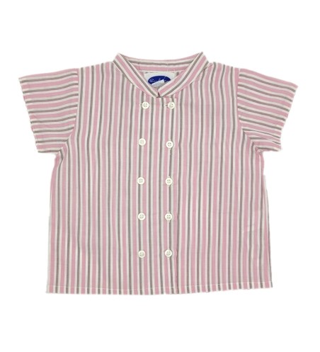 CAMISA BEBÉ CRUZADA RAYAS ROSA / TOPO