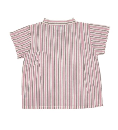 CAMISA BEBÉ CRUZADA RAYAS ROSA / TOPO