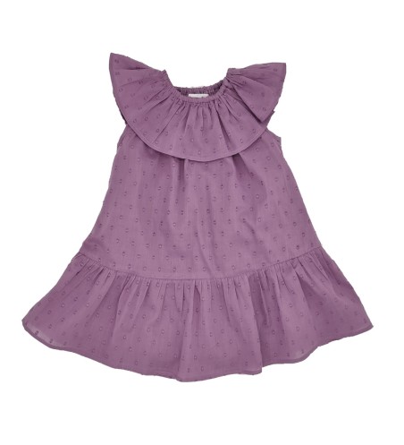 VESTIDO CUELLO VOLANTE PLUMETI MALVA