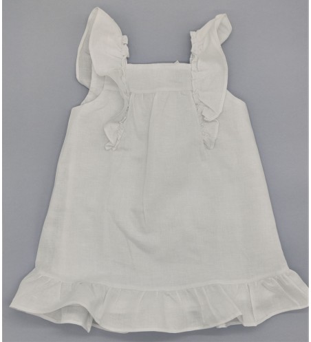 VESTIDO NIÑA ESCOTE CUADRADO LINO BLANCO