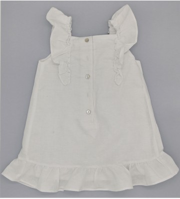 VESTIDO NIÑA ESCOTE CUADRADO LINO BLANCO