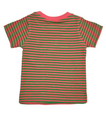 CAMISETA NIÑO BASICA PRINT  RAYAS VERDE/CORAL