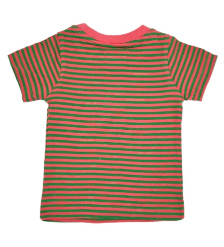 CAMISETA NIÑO BASICA PRINT  RAYAS VERDE/CORAL