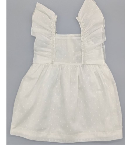 VESTIDO NIÑA MANGA VOLANTES PLUMETI BLANCO