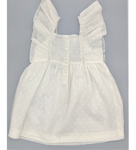 VESTIDO NIÑA MANGA VOLANTES PLUMETI BLANCO