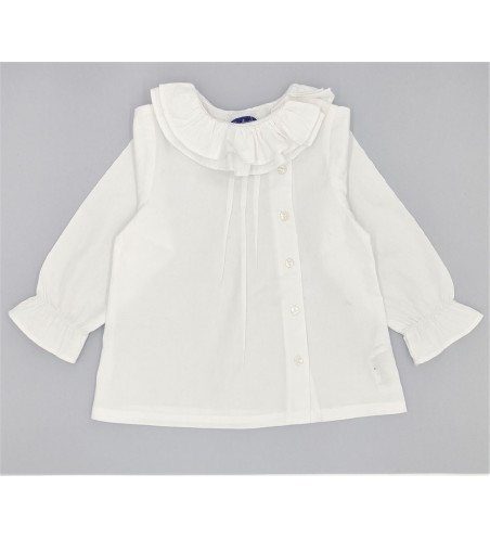 BLUSA NIÑA BOTONES CUELLO VOLANTE VILLELA BLANCO