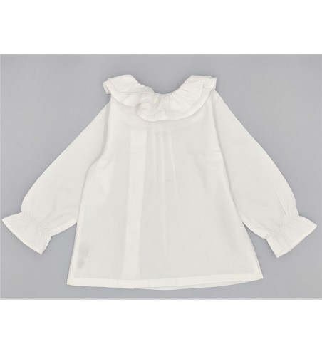 BLUSA NIÑA BOTONES CUELLO VOLANTE VILLELA BLANCO