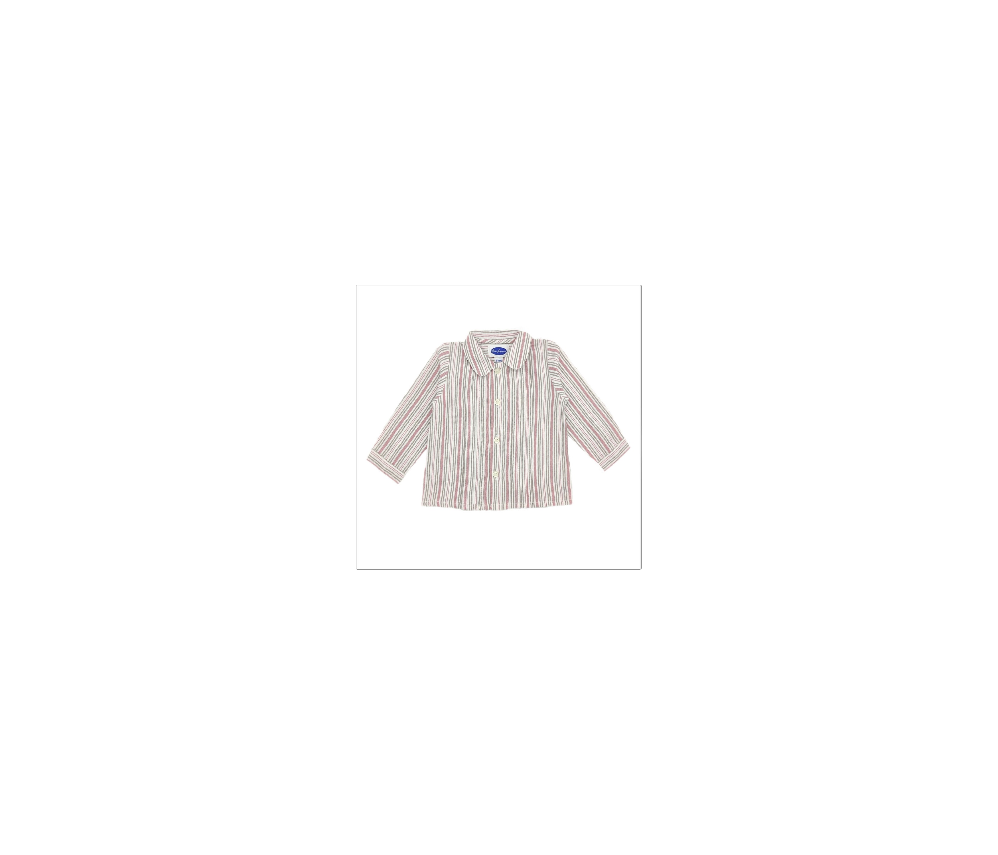 BLUSA BEBÉ PLIEGUES RAYAS GRIS Y ROSA