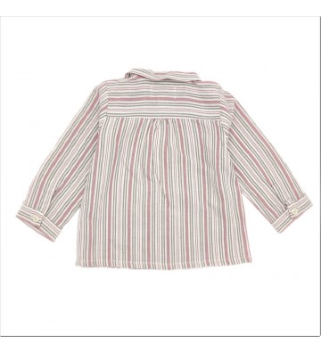BLUSA BEBÉ PLIEGUES RAYAS GRIS Y ROSA