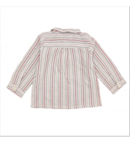 BLUSA BEBÉ PLIEGUES RAYAS GRIS Y ROSA