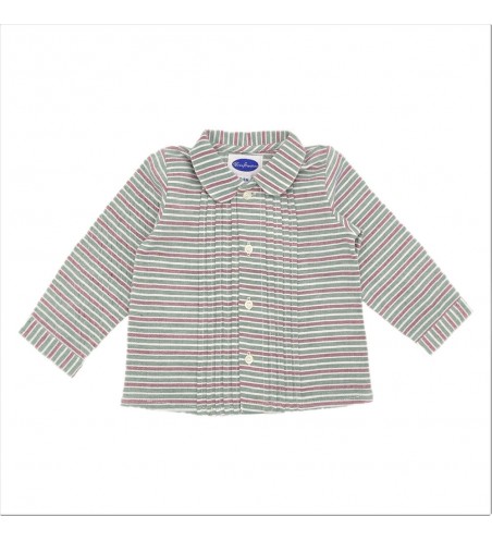 BLUSA BEBÉ PLIEGUES RAYAS BURDEOS Y VERDE