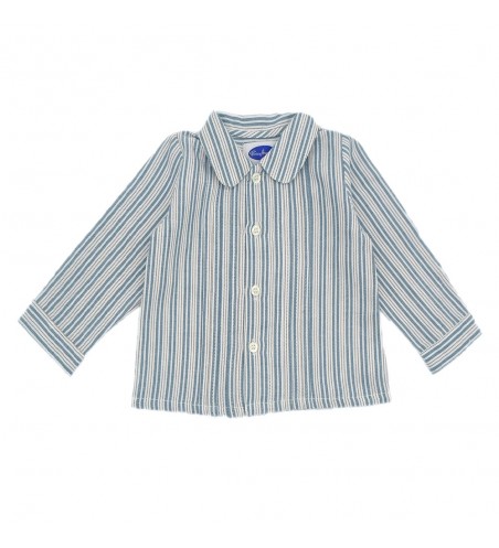 BLUSA BEBÉ PLIEGUES RAYAS AZULÓN Y GRIS