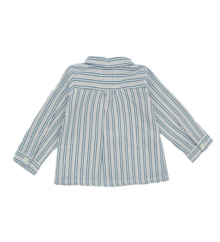 BLUSA BEBÉ PLIEGUES RAYAS AZULÓN Y GRIS