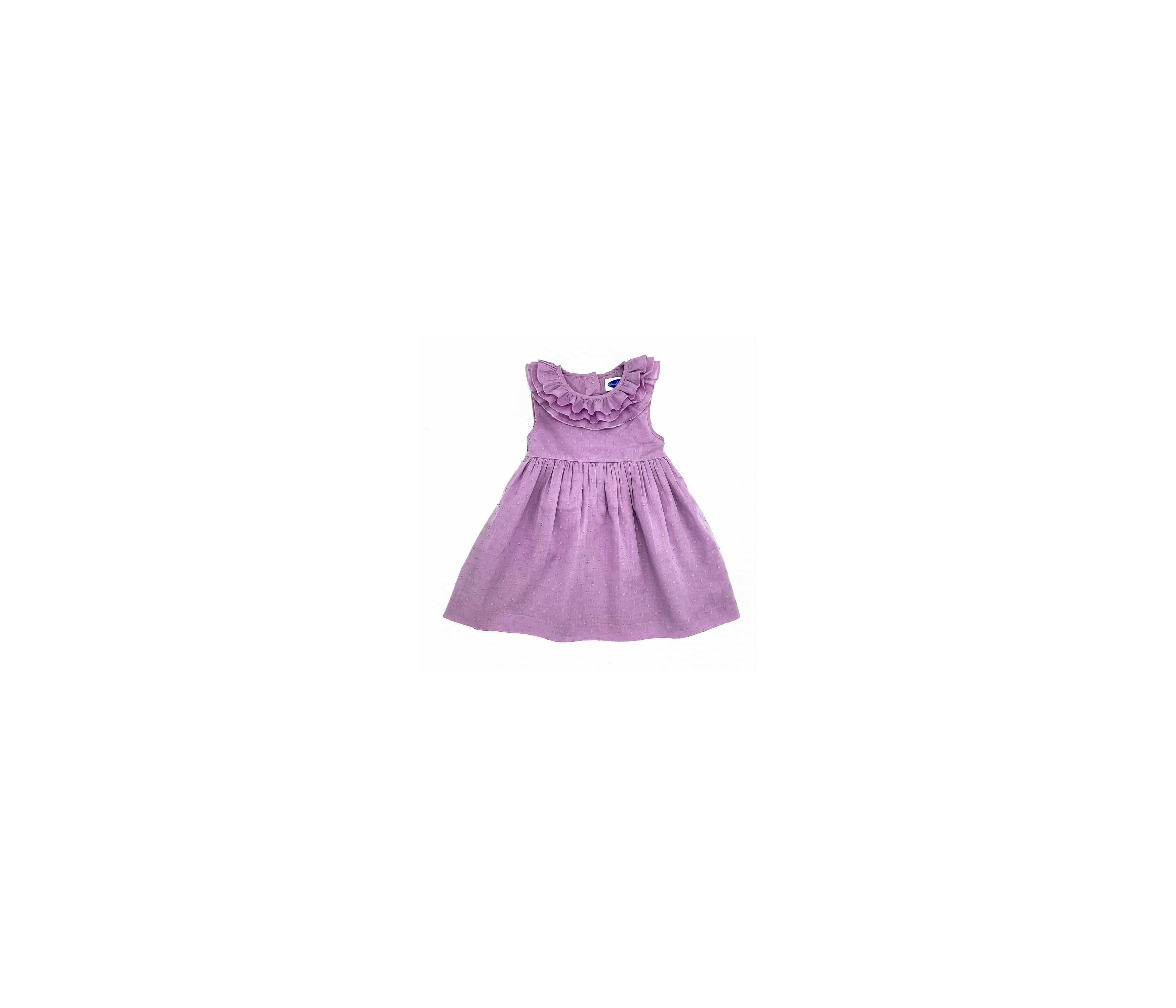 VESTIDO NIÑA CUELLO VOLANTE PLUMETI LILA
