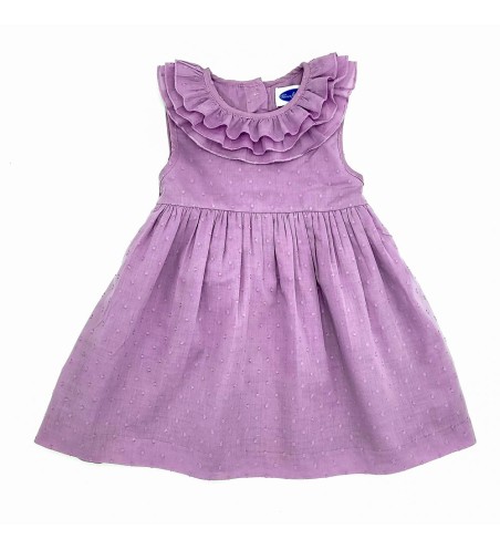 VESTIDO NIÑA CUELLO VOLANTE PLUMETI LILA