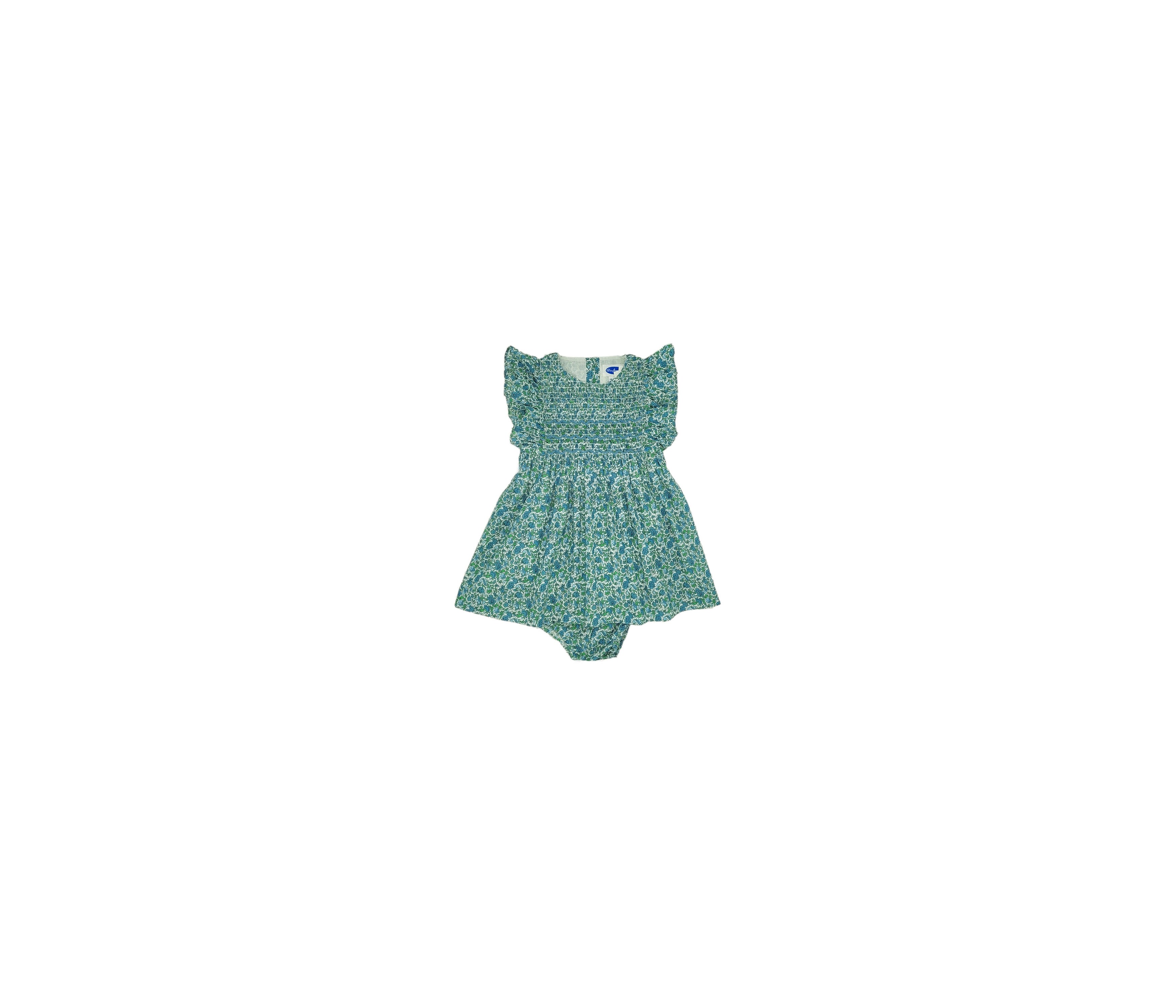 VESTIDO SIN MANGAS BORDADO FLORES AZUL Y VERDE