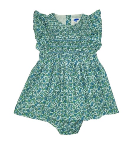 VESTIDO SIN MANGAS BORDADO FLORES AZUL Y VERDE