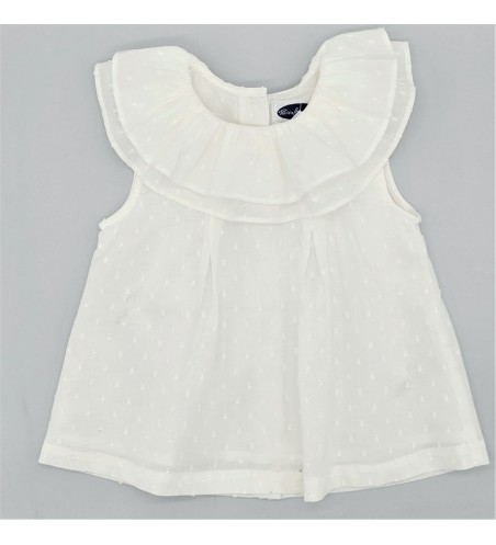 BLUSA NIÑA CUELLO DOBLE VOLANTE PLUMETI BLANCO