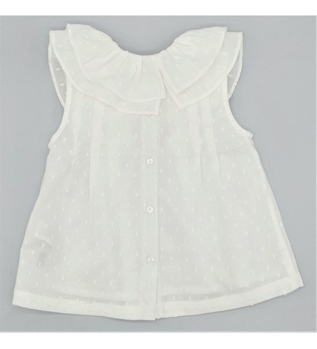 BLUSA NIÑA CUELLO DOBLE VOLANTE PLUMETI BLANCO