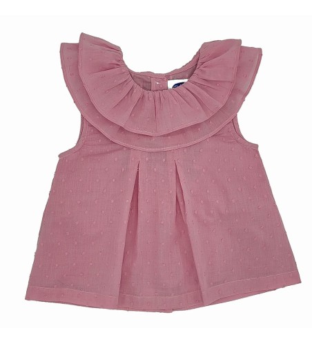 BLUSA NIÑA CUELLO DOBLE VOLANTE PLUMETI ROSA