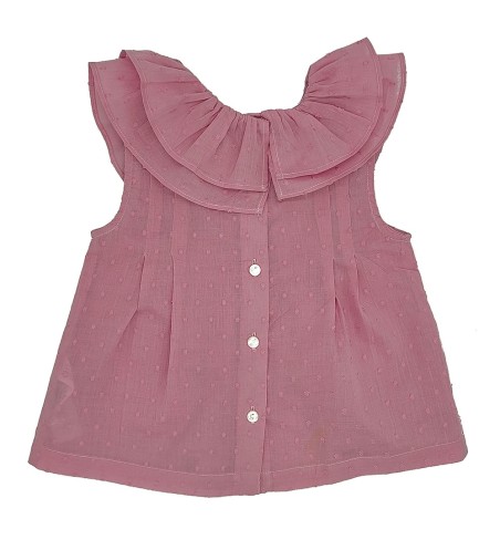 BLUSA NIÑA CUELLO DOBLE VOLANTE PLUMETI ROSA