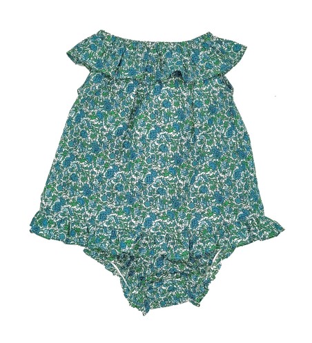 CONJUNTO BEBÉ TOP Y BRAGA FLORES AZUL Y VERDE