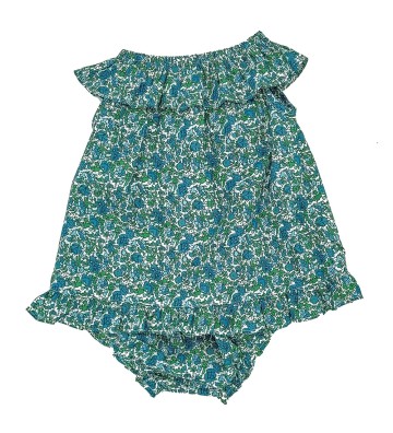 CONJUNTO BEBÉ TOP Y BRAGA FLORES AZUL Y VERDE