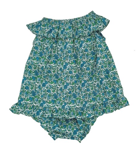 CONJUNTO BEBÉ TOP Y BRAGA FLORES AZUL Y VERDE