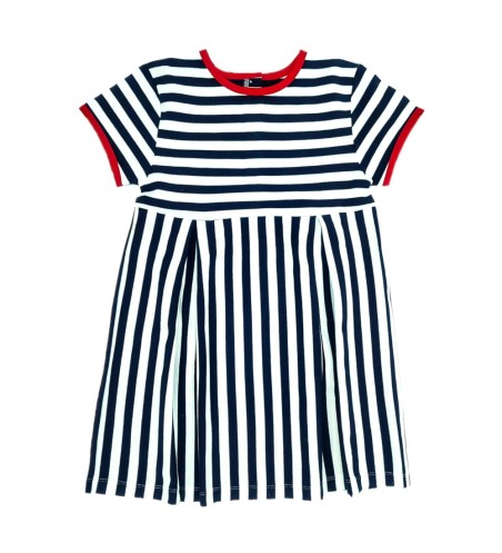 VESTIDO NIÑA MANGA CORTA RAYAS MARINO Y BLANCO