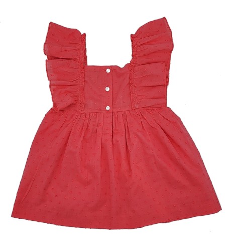 VESTIDO NIÑA VOLANTES PLUMETI CORAL