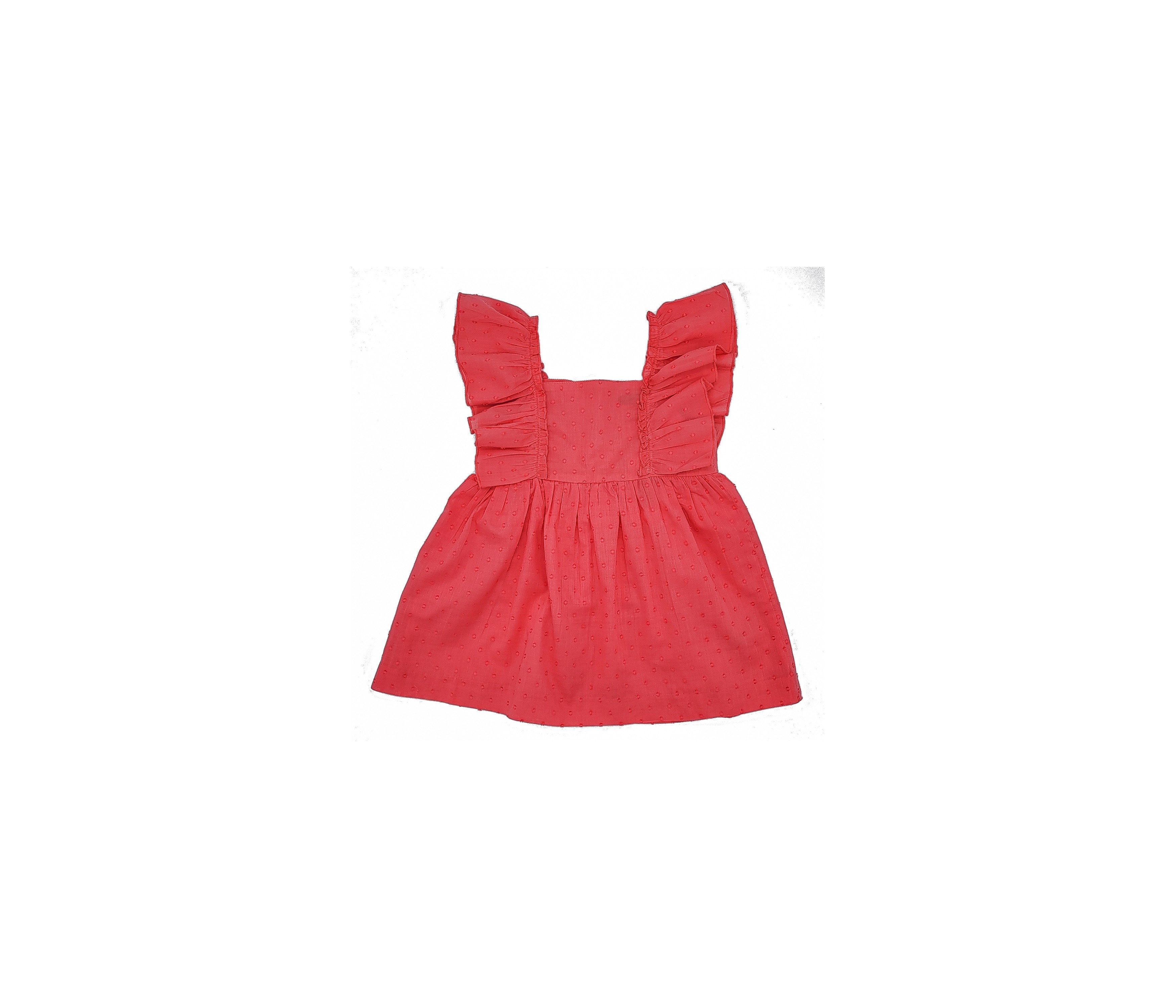 VESTIDO NIÑA VOLANTES PLUMETI CORAL
