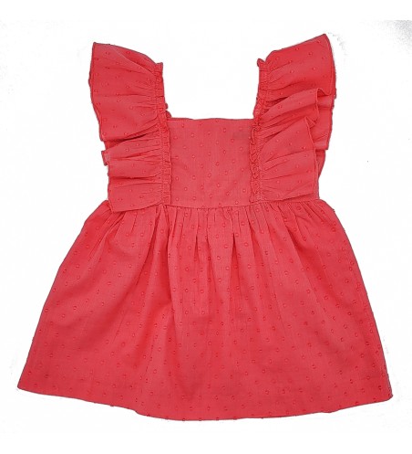 VESTIDO NIÑA VOLANTES PLUMETI CORAL