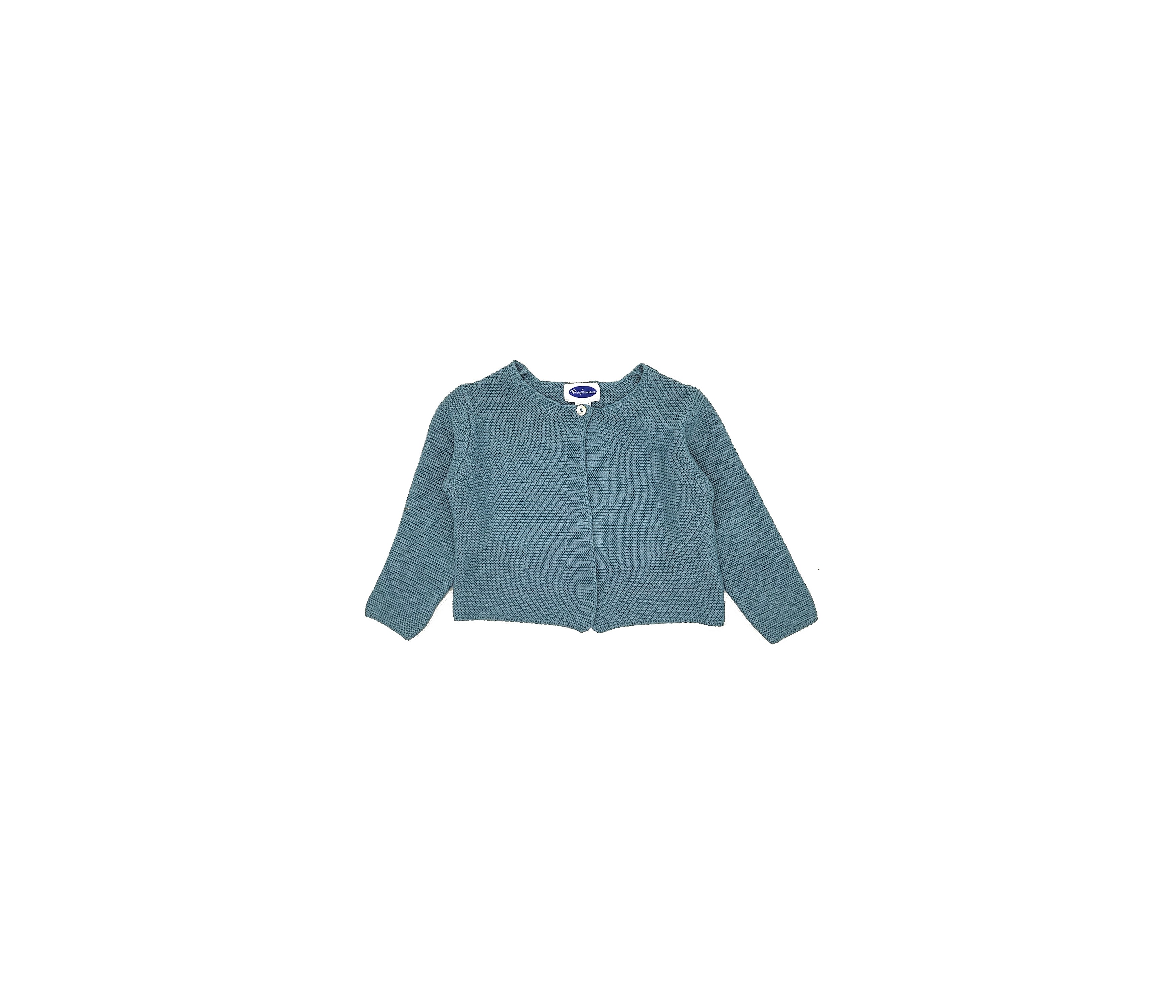 CHAQUETA BEBÉ LARGA BOTÓN PUNTO BOBO AZULON