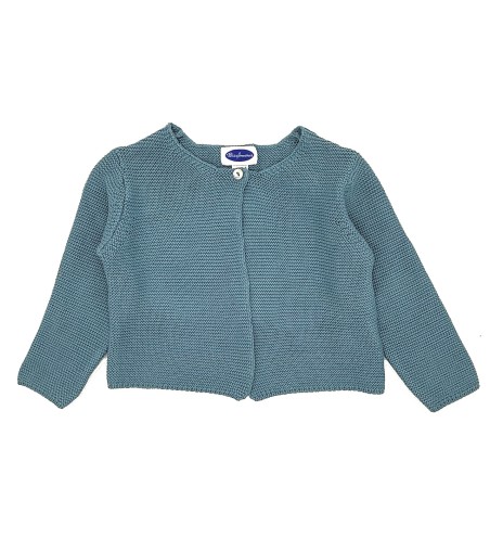 CHAQUETA BEBÉ LARGA BOTÓN PUNTO BOBO AZULON