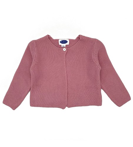 CHAQUETA NIÑA LARGA BOTÓN ROSA