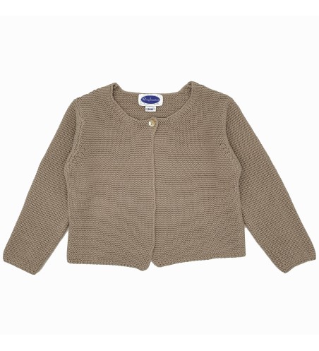 CHAQUETA NIÑA LARGA BOTÓN TOPO